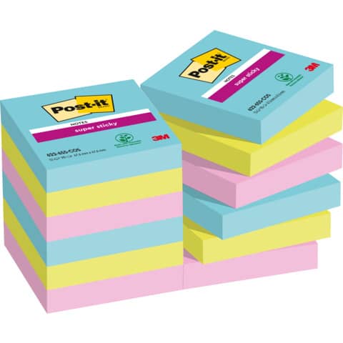 Foglietti riposizionabili Post-it® Super Sticky Miami 47,6x47,6 mm assortiti conf. 12 blocc. da 90 ff - 622-12SS-MIA